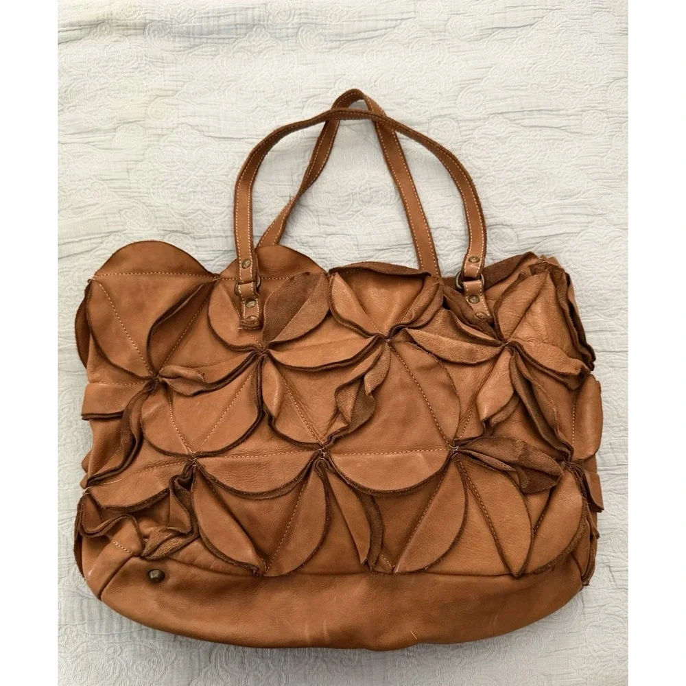 Costanza Rota Vintage Y2K Tan Brown Boho Handbag Purse Bag Italy Fiori Flower
